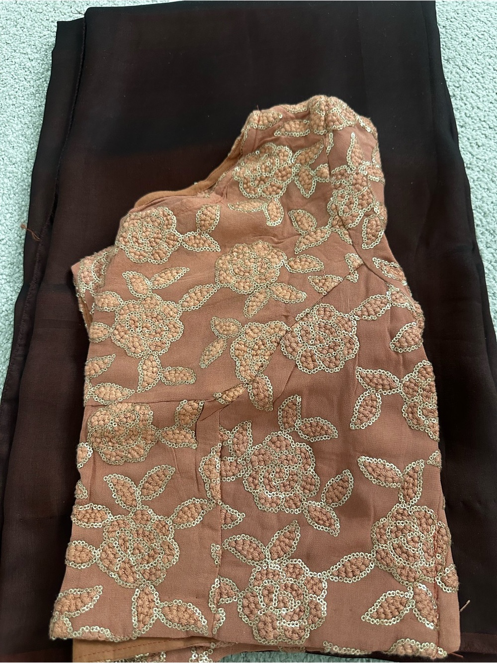 Dark Coffee Brown Silk Saree with embroidered blouse